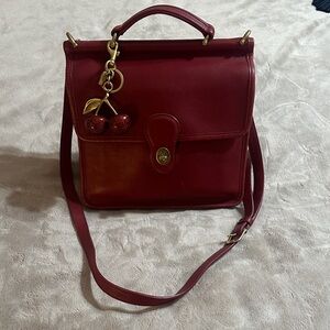 Elegant Red Leather coach Handbag with Cherry Charm